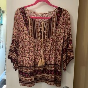 Boho floral tassel blouse